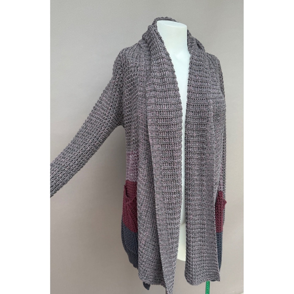 Co-Op Barneys New York Cardigan Sweater S Gray Colorblock Cotton Open Front Boho